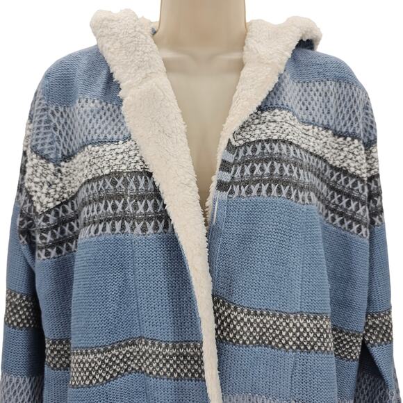 Lety & Me Womans size L Zola Sherpa Trim Hooded Cardigan Sweater Blue Gray NEW - Picture 2 of 8